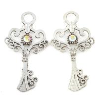 Zinc Alloy Key Pendants, antique silver color plated, with rhinestone, lead & cadmium free Approx 