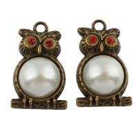 Zinc Alloy Pendant, with ABS Plastic Pearl, Owl, antique bronze color plated, with rhinestone, lead & cadmium free Approx 3mm 