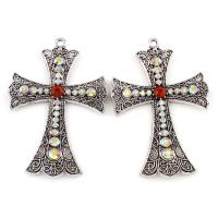 Zinc Alloy Cross Pendants, antique silver color plated, with rhinestone, lead & cadmium free Approx 3mm 