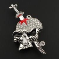 Zinc Alloy Skull Pendants, silver color plated, enamel & with rhinestone, lead & cadmium free Approx 3mm 