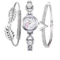 Fashion Watch Bracelet, Zinc Alloy, with ABS Plastic Pearl & Glass, Chinese movement, plated, three pieces & for woman & with rhinestone lead & cadmium free Approx 7.5 Inch 