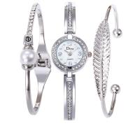 Fashion Watch Bracelet, Zinc Alloy, with ABS Plastic Pearl & Glass, Chinese movement, plated, three pieces & for woman & with rhinestone lead & cadmium free Approx 7.5 Inch 