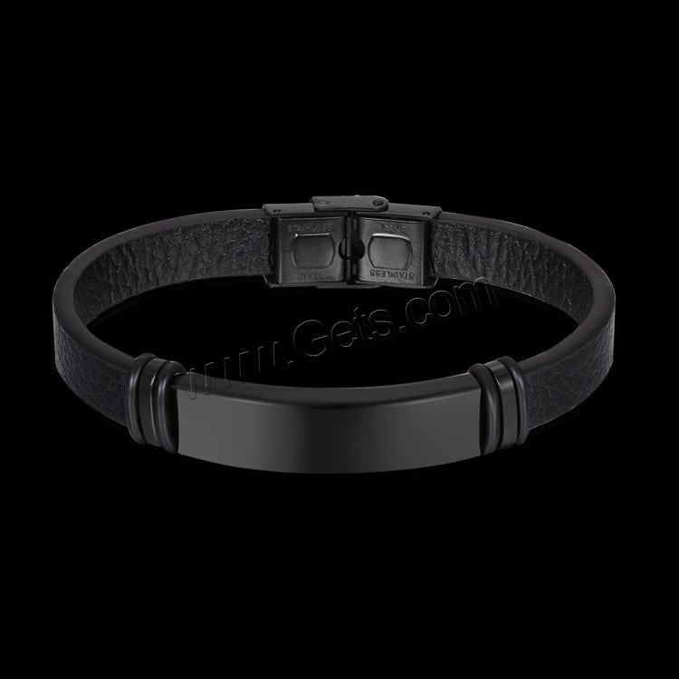 Titanium Steel Bracelet, with Leather, black ionic, Unisex & different size for choice, 12mm, 41mm, Length:Approx 8 Inch, Approx  8.2 Inch, Approx  8.5 Inch, Sold By Strand