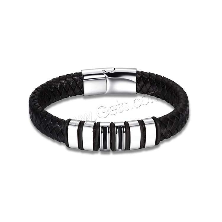 Titanium Steel Bracelet, with Leather, plated, different size for choice & for man, 15mm, 44mm, Length:Approx 7.2 Inch, Approx  7.8 Inch, Approx  8.5 Inch, Sold By Strand
