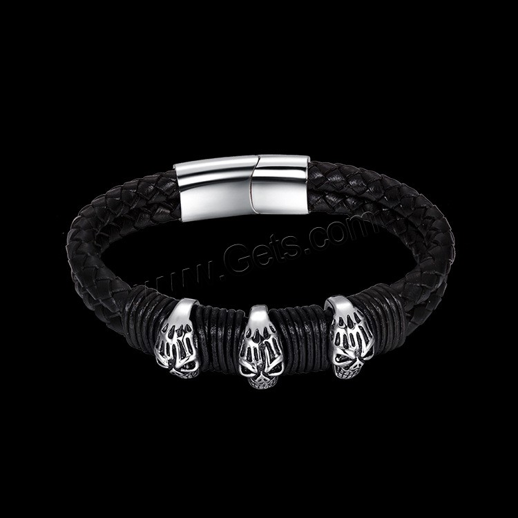 Titanium Steel Bracelet, with Leather, Double Layer & different size for choice & for man & blacken, 17mm, 42mm, Length:Approx 7.8 Inch, Approx  8.5 Inch, Sold By Strand