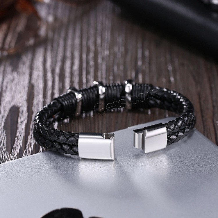 Titanium Steel Bracelet, with Leather, Double Layer & different size for choice & for man & blacken, 17mm, 42mm, Length:Approx 7.8 Inch, Approx  8.5 Inch, Sold By Strand