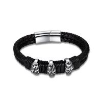 Titanium Steel Bracelet, with Leather, Double Layer & for man & blacken, 17mm, 42mm Approx 7.8 Inch, Approx  8.5 Inch 