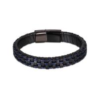 Titanium Steel Bracelet, with Leather, black ionic & for man, 14mm, 29mm Approx 7.2 Inch, Approx  7.8 Inch, Approx  8.5 Inch 
