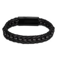 Titanium Steel Bracelet, with Leather, black ionic & for man, 13mm, 33mm Approx 7.2 Inch, Approx  7.8 Inch, Approx  8.5 Inch 