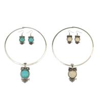 Turquoise Zinc Alloy Jewelry Sets, collar & earring, with Synthetic Turquoise, Owl, antique gold color plated, for woman 35mm Approx 17 Inch 