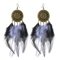 Feather Drop Earring, with Zinc Alloy, antique brass color plated, for woman & enamel 