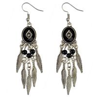 Zinc Alloy Tassel Earring, with Glass Beads, antique silver color plated, for woman & enamel 