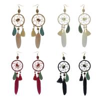 Zinc Alloy Drop Earring, with Feather & Cotton Cord & Synthetic Turquoise, Badminton, gold color plated, folk style & for woman 160mm 