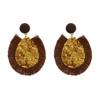 Zinc Alloy Tassel Earring, with Plastic Sequin & Cotton Cord, gold color plated, Bohemian style & for woman 