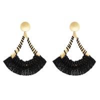 Zinc Alloy Tassel Earring, with Seedbead & Cotton Cord, gold color plated, for woman 