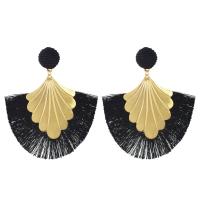 Zinc Alloy Tassel Earring, with Cotton Cord, gold color plated, Bohemian style & for woman 