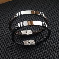 Titanium Steel Bracelet, with PU Leather, Unisex & adjustable Approx 8.5 Inch 