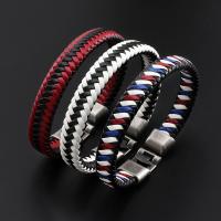 alliage de zinc bracelet, avec cuir PU, Placage de couleur argentée, unisexe, plus de couleurs à choisir Environ 8.5 pouce, Vendu par brin