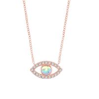 Brass Cubic Zirconia Necklace, with Sea Opal, with 1.96inch extender chain, rose gold color plated, oval chain & for woman & with cubic zirconia, 19mm Approx 15.9 Inch 