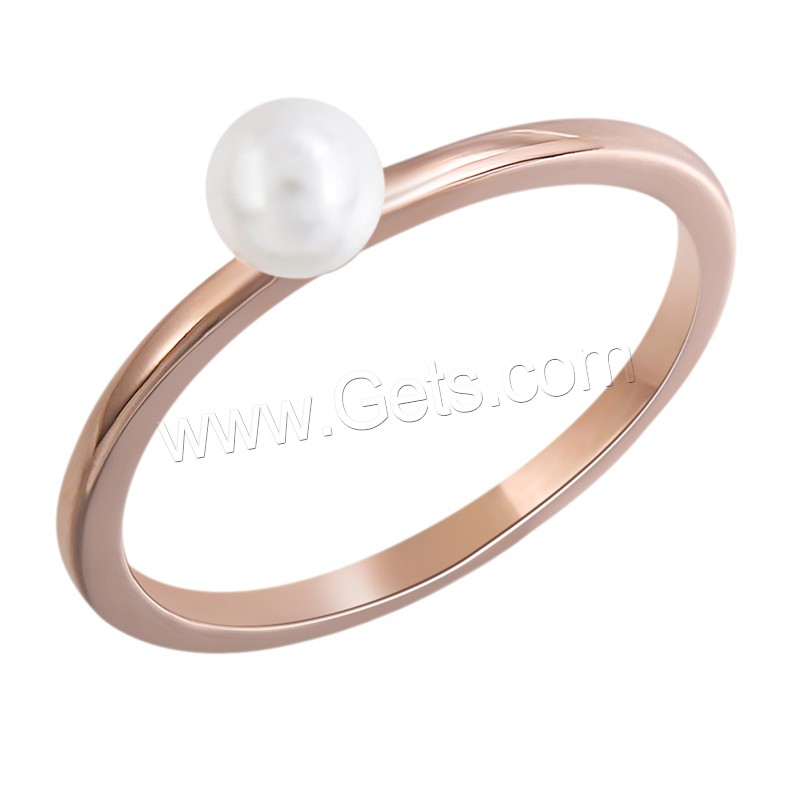 Brass Finger Ring, with Plastic Pearl, rose gold color plated, different size for choice & for woman, Sold By PC
