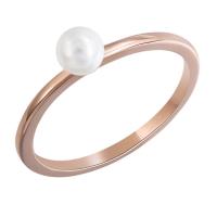 Brass Finger Ring, with Plastic Pearl, rose gold color plated & for woman 