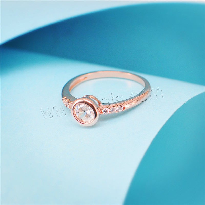 Кубическое цирконовое латунное кольцо, Латунь, плакированный цветом розового золота, разный размер для выбора & Женский & с кубическим цирконием, продается PC
