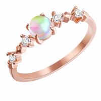 Cubic Zircon Brass Finger Ring, with Sea Opal, rose gold color plated & for woman & with cubic zirconia 