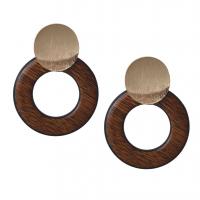Zinc Alloy Drop Earring, with Wood, Donut, gold color plated, for woman 