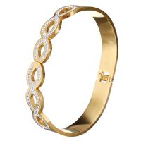Stainless Steel Bangle, with Rhinestone Clay Pave, gold color plated, for woman, 10mm, Inner Approx 