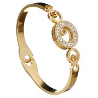 Stainless Steel Bangle, with Rhinestone Clay Pave, Donut, gold color plated, for woman & with rhinestone 6mm, Inner Approx 