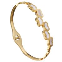 Stainless Steel Bangle, with White Shell, Heart, gold color plated, for woman, 13mm, 5mm, Inner Approx 
