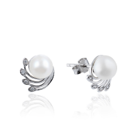 925 Sterling Silver Stud Earring, with Shell Pearl, micro pave cubic zirconia & for woman 
