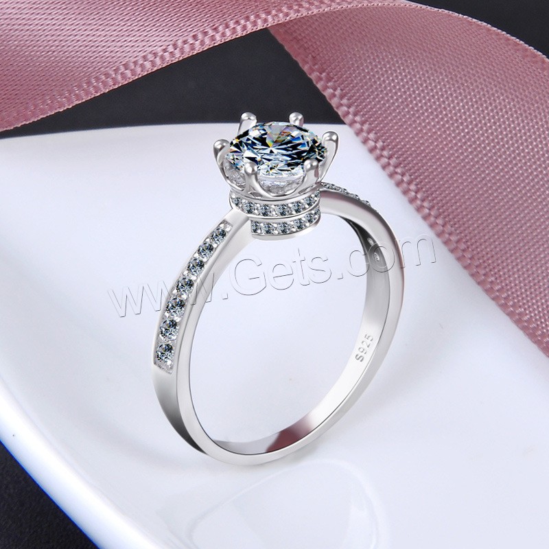Cubic Zirconia anillo de dedo de plata esterlina, plata de ley 925, unisexo & diverso tamaño para la opción & con circonia cúbica, 6.4mm, Vendido por UD