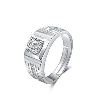 Cubic Zirconia Sterling Silver Finger Ring, 925 Sterling Silver, Unisex & adjustable & with cubic zirconia, 7.5mm, US Ring 