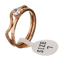 Rhinestone Stainless Steel Finger Ring, rose gold color plated, for woman & with rhinestone 6mm, US Ring 