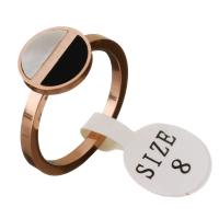 Stainless Steel Finger Ring, with White Shell & Resin, Flat Round, word love forever, rose gold color plated, for woman 2mm, US Ring 