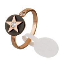 Stainless Steel Finger Ring, with Resin, pentagram, rose gold color plated, for woman & with rhinestone 2.5mm, US Ring 