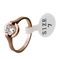 Rhinestone Stainless Steel Finger Ring, rose gold color plated, with roman number & for woman & with rhinestone, 8.5mm, 2mm, US Ring 