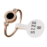 Stainless Steel Finger Ring, with Resin, rose gold color plated, with roman number & for woman & with rhinestone, 8.5mm, 1.5mm, US Ring 