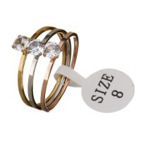 Anilo de dedo de acero inoxidable, chapado, para mujer & con diamantes de imitación, 12mm, tamaño:8, 3PCs/Set, Vendido por Set