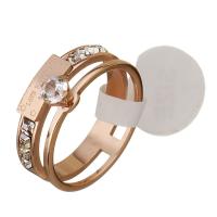 Stainless Steel Finger Ring, with Crystal, word love forever, rose gold color plated, with letter pattern & for woman & faceted 6mm, US Ring 