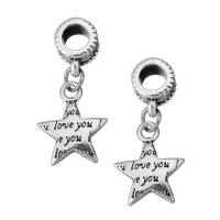 Zinc Alloy European Pendants, Star, word I love you, antique silver color plated, without troll  Approx 5mm 