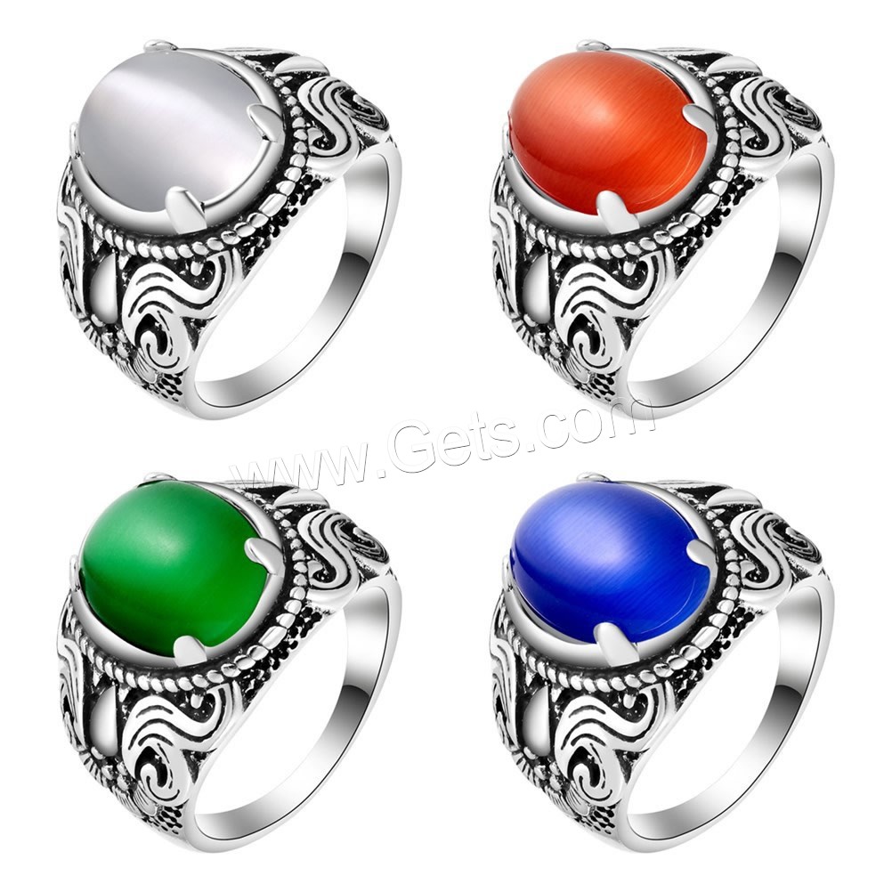 Brass Finger Ring, with Cats Eye, antique silver color plated, different size for choice & for man, more colors for choice, Sold By PC