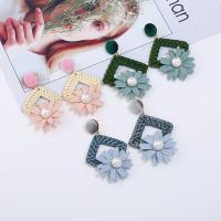 Rattan Drop Earring, with Microfiber & Zinc Alloy & Acrylic, Flower, gold color plated, for woman 