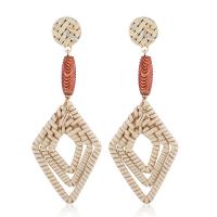 Rattan Drop Earring, with Wood & Zinc Alloy, gold color plated, for woman 