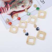 Zinc Alloy Drop Earring, with Rattan & Acrylic, Geometrical Pattern, gold color plated, for woman 