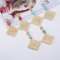 Zinc Alloy Drop Earring, with Rattan & Acrylic, gold color plated, for woman 