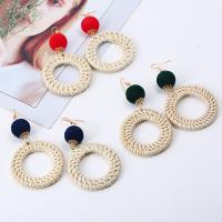 Rattan Drop Earring, with Plush & Zinc Alloy, Round, gold color plated, Bohemian style & for woman 