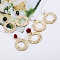 Rattan Drop Earring, with Zinc Alloy & Acrylic, Round, gold color plated, Bohemian style & for woman 