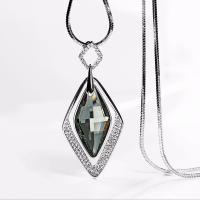 Zinc Alloy Sweater Necklace, with Crystal, Rhombus, silver color plated, snake chain & for woman & with rhinestone Approx 30 Inch 